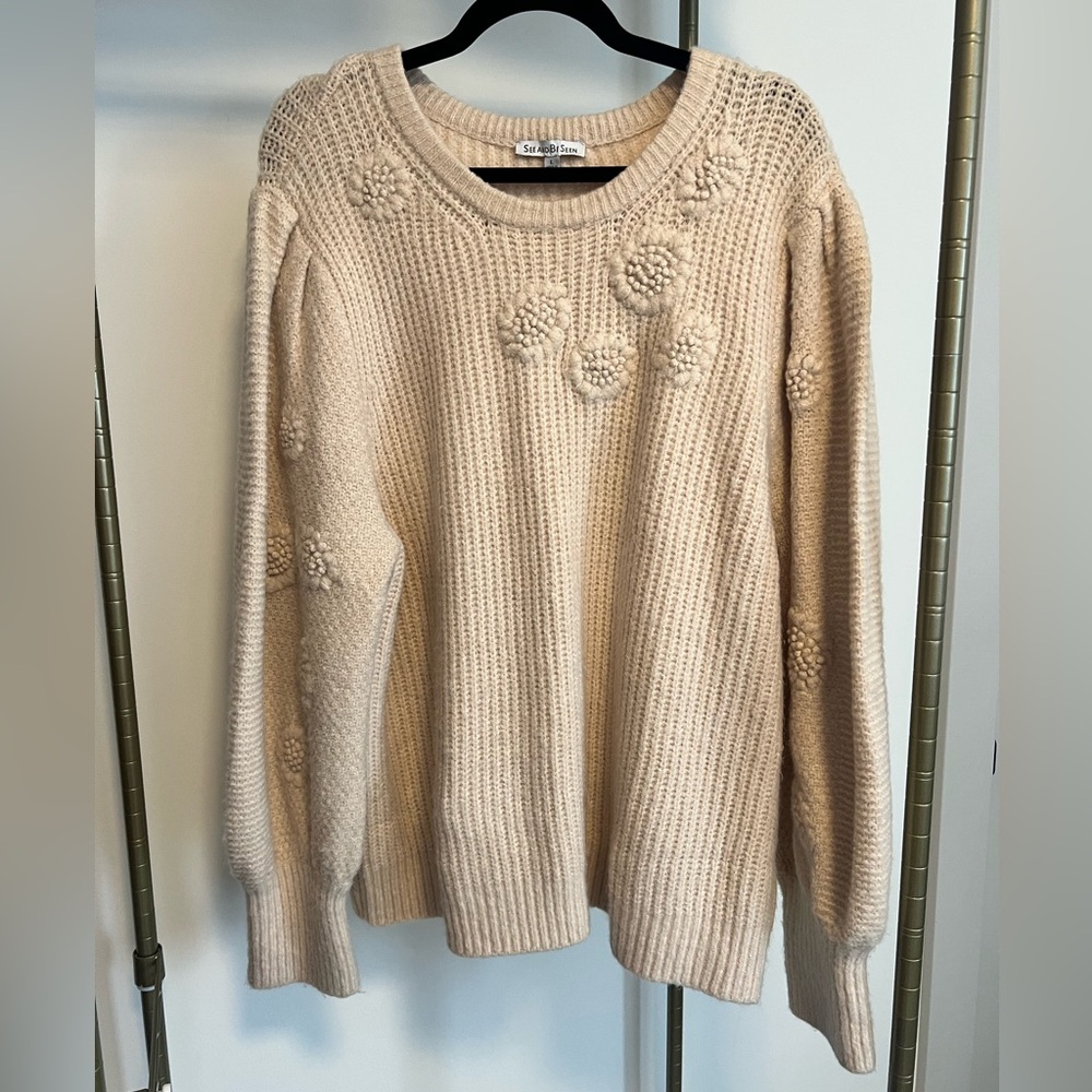 See and Be Seen Ivory Floral Stitch Sweater (L)